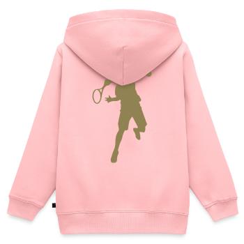 Joueur de tennis Silhouette de revers minimaliste - Sweat Premium à capuche zippé enfant bio - rose - Dos - AI Model Kid Female (0cm)
