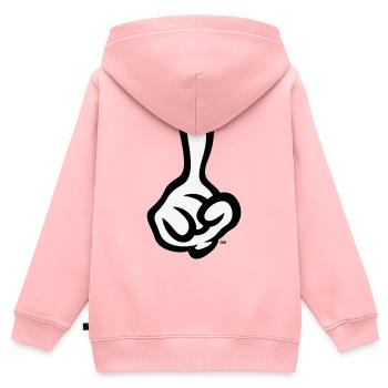 Index levé (doigt / main droite / 2C) - Sweat Premium à capuche zippé enfant bio - rose - Dos - AI Model Kid Female (0cm)
