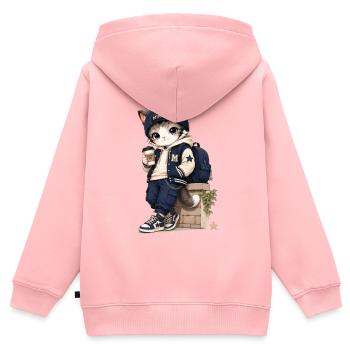 Urbanes Kätzchen im blauen Hoodie - Kinder Premium Organic Zip Hoodie - Rosa - Hinten - AI Model Kid Female (0cm)