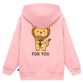 Löwe mit Blumen Gruß - Kinder Premium Organic Zip Hoodie - Rosa - Hinten - AI Model Kid Female (0cm)