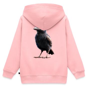 Corbeau, Corbeau, Oiseau, Corbeau Corbeau, Choucas, Corbeau noir - Sweat Premium à capuche zippé enfant bio - rose - Dos - AI Model Kid Female (0cm)