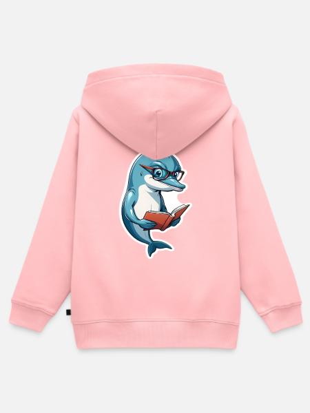 Schlauer Delfin mit Buch - Kinder Premium Organic Zip Hoodie - Rosa