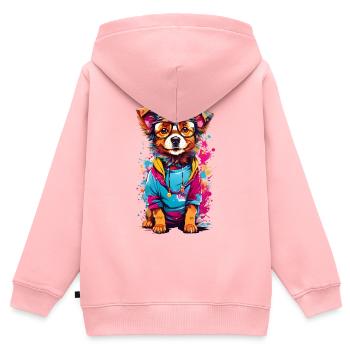 Chien mignon - Sweat Premium à capuche zippé enfant bio - rose - Dos - AI Model Kid Female (0cm)