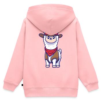 Illustration de lamas cow-boys - Sweat Premium à capuche zippé enfant bio - rose - Dos - AI Model Kid Female (0cm)