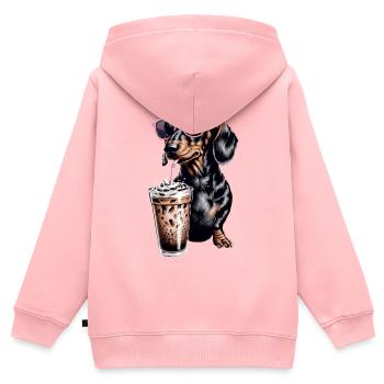 Dackel Eiskaffee - Kinder Premium Organic Zip Hoodie - Rosa - Hinten - AI Model Kid Female (0cm)