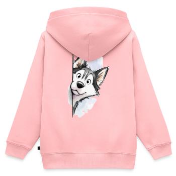 Peekaboo Siberian Husky 🐺🐾 - Kinder Premium Organic Zip Hoodie - Rosa - Hinten - AI Model Kid Female (0cm)