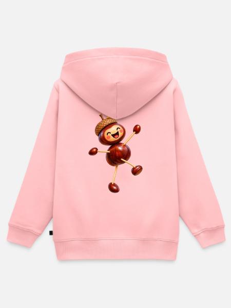 Fröhliche Kastanienfigur mit Eichelhut  - Kinder Premium Organic Zip Hoodie - Rosa