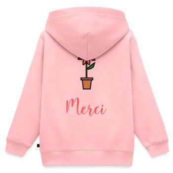 MERCI. MAÎTRESSE. MAÎTRE. MERCI MAÎTRESSE - Sweat Premium à capuche zippé enfant bio - rose - Dos - AI Model Kid Female (0cm)