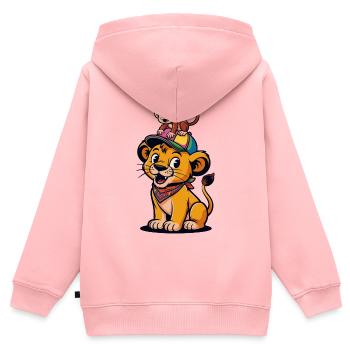 Cute Lion and Monkey – Best Friends Cartoon Style - Kids Premium Organic Zip-up Hoodie - rose - Back - AI Model Kid Female (0cm)