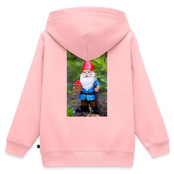 Nain de jardin avec panier - Sweat Premium à capuche zippé enfant bio - rose - Dos - AI Model Kid Female (0cm)