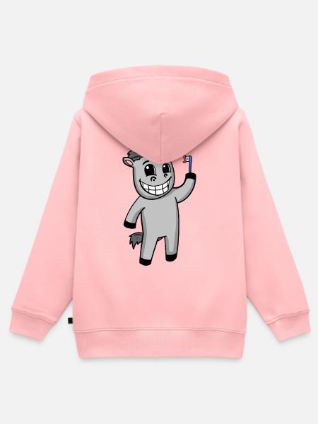 Esel Zähne putzen - Kinder Premium Organic Zip Hoodie - Rosa