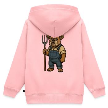 Bauerbulldogge hält Pitchfork Country Cartoon - Kinder Premium Organic Zip Hoodie - Rosa - Hinten - AI Model Kid Female (0cm)