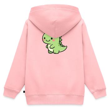 Petit Dino Vert - Sweat Premium à capuche zippé enfant bio - rose - Dos - AI Model Kid Female (0cm)
