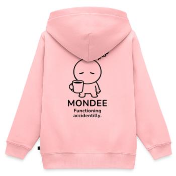 Mondee – Functioning Accidentally | Coffee Mood - Kinder Premium Organic Zip Hoodie - Rosa - Hinten - AI Model Kid Female (0cm)