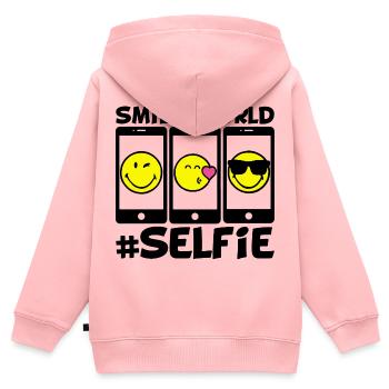 Smileys et selfie - Sweat Premium à capuche zippé enfant bio - rose - Dos - AI Model Kid Female (0cm)