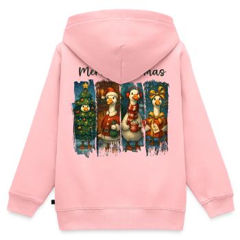 Festliche Gänsegeschichten Weihnachtsmuster - Kinder Premium Organic Zip Hoodie - Rosa - Hinten - AI Model Kid Female (0cm)
