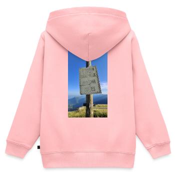 Attention ne pas franchir les cordes ! - Sweat Premium à capuche zippé enfant bio - rose - Dos - AI Model Kid Female (0cm)