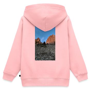 Coucher de soleil Col des Aiguilles - Sweat Premium à capuche zippé enfant bio - rose - Dos - AI Model Kid Female (0cm)