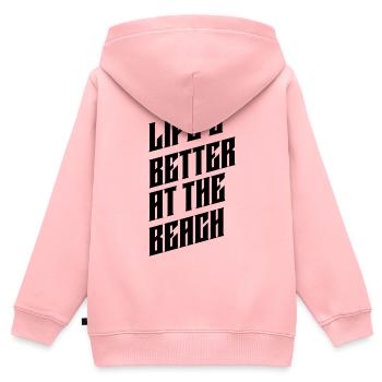 LA VIE EST MEILLEURE À LA PLAGE - Sweat Premium à capuche zippé enfant bio - rose - Dos - AI Model Kid Female (0cm)