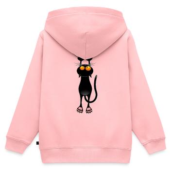 Lustiges Katzen-Meme hängt an einem Stoffvorhang - Kinder Premium Organic Zip Hoodie - Rosa - Hinten - AI Model Kid Female (0cm)
