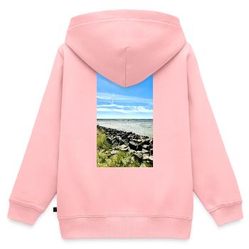 Küstenfelsen am blauen Himmel - Kinder Premium Organic Zip Hoodie - Rosa - Hinten - AI Model Kid Female (0cm)