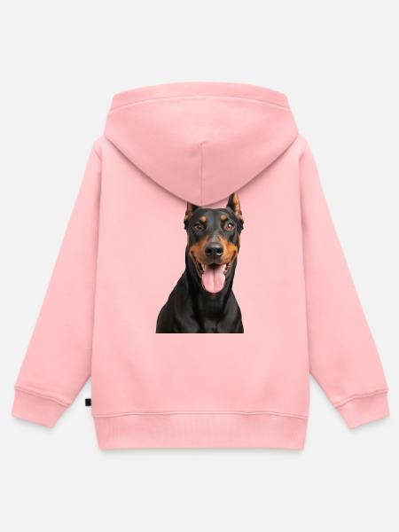 Dobermann-Hundeporträt - Kinder Premium Organic Zip Hoodie - Rosa