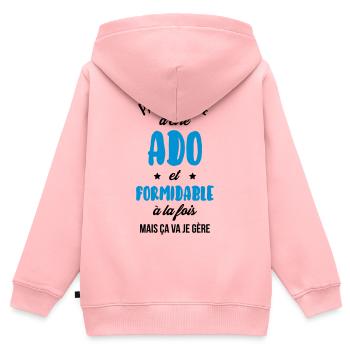 adolescent / enfant / ado / adolescente - Sweat Premium à capuche zippé enfant bio - rose - Dos - AI Model Kid Female (0cm)