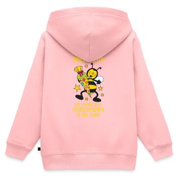 Inscriptions à l’école : abeille, cône de sucre, école maternelle - Sweat Premium à capuche zippé enfant bio - rose - Dos - AI Model Kid Female (0cm)