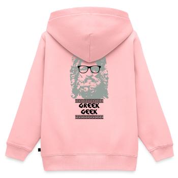 Greek Geek - Kinder Premium Organic Zip Hoodie - Rosa - Hinten - AI Model Kid Female (0cm)