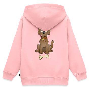 Image joyeuse d’un chien brun avec de l’os - Sweat Premium à capuche zippé enfant bio - rose - Dos - AI Model Kid Female (0cm)