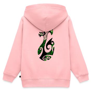 MATAU - Noir (Hameçon polynésien) - Sweat Premium à capuche zippé enfant bio - rose - Dos - AI Model Kid Female (0cm)