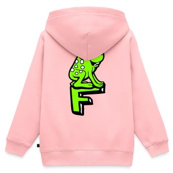 Buchstabe F Frosch Kröte Name ABC Lernen Schule - Kinder Premium Organic Zip Hoodie - Rosa - Hinten - AI Model Kid Female (0cm)