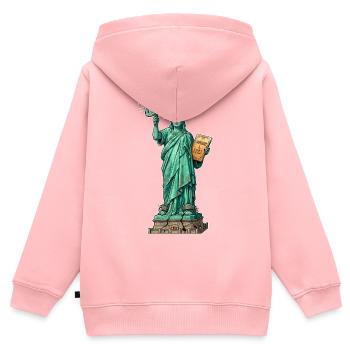 Statue de la Communication - Sweat Premium à capuche zippé enfant bio - rose - Dos - AI Model Kid Female (0cm)
