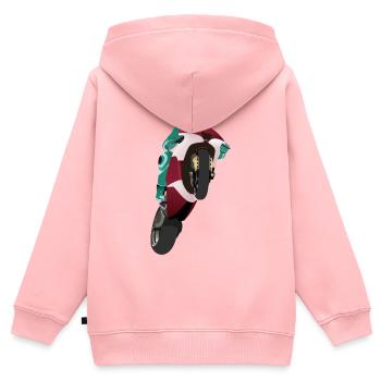 Wheelie extreme avec moto à la course - Sweat Premium à capuche zippé enfant bio - rose - Dos - AI Model Kid Female (0cm)