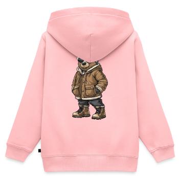 Noël Ours Hiver - Sweat Premium à capuche zippé enfant bio - rose - Dos - AI Model Kid Female (0cm)