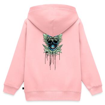 Élégant crâne décoratif bleu avec feuilles. - Sweat Premium à capuche zippé enfant bio - rose - Dos - AI Model Kid Female (0cm)