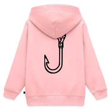 Symbole d’hameçon de pêche offert par le pêcheur Pêche - Sweat Premium à capuche zippé enfant bio - rose - Dos - AI Model Kid Female (0cm)