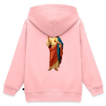 Jesus mit Brot Dreifarbige Gewänder - Kinder Premium Organic Zip Hoodie - Rosa - Hinten - AI Model Kid Female (0cm)
