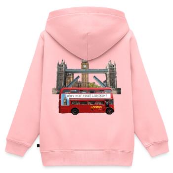Collage de monuments de Londres - Sweat Premium à capuche zippé enfant bio - rose - Dos - AI Model Kid Female (0cm)
