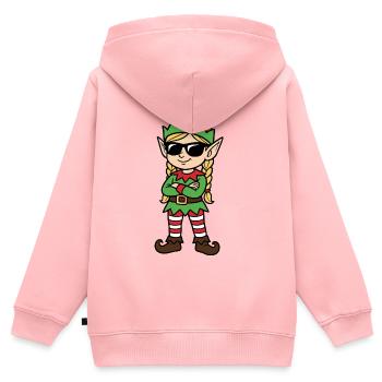 Elfe rebelle vert rouge - Sweat Premium à capuche zippé enfant bio - rose - Dos - AI Model Kid Female (0cm)