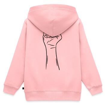 main poing 2 / poing / combat / protestation - Sweat Premium à capuche zippé enfant bio - rose - Dos - AI Model Kid Female (0cm)