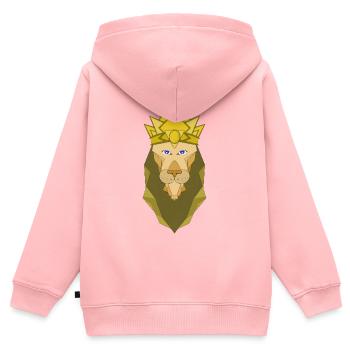 Lion empereur polygonal - Sweat Premium à capuche zippé enfant bio - rose - Dos - AI Model Kid Female (0cm)