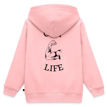 Thème d’haltérophilie à main forte - Sweat Premium à capuche zippé enfant bio - rose - Dos - AI Model Kid Female (0cm)