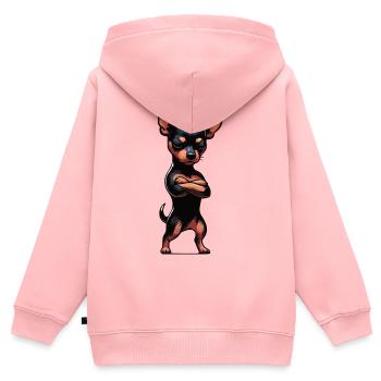 Pinscher miniature Pinscher Pinscher Pinscher Propriétaire Minpin - Sweat Premium à capuche zippé enfant bio - rose - Dos - AI Model Kid Female (0cm)