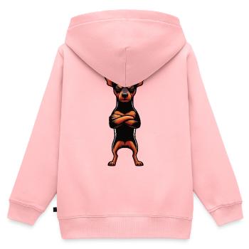 Pinscher miniature Pinscher Pinscher Pinscher Propriétaire Minpin - Sweat Premium à capuche zippé enfant bio - rose - Dos - AI Model Kid Female (0cm)