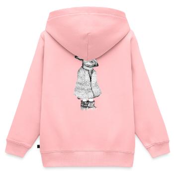 Hase gezeichnet im Mantel, schwarz-weiß - Kinder Premium Organic Zip Hoodie - Rosa - Hinten - AI Model Kid Female (0cm)