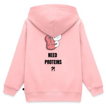 Besoin de protéines - Sweat Premium à capuche zippé enfant bio - rose - Dos - AI Model Kid Female (0cm)