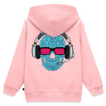 Crâne de musique - Sweat Premium à capuche zippé enfant bio - rose - Dos - AI Model Kid Female (0cm)