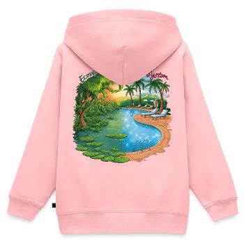 Ecosystem Egosystem Design Humour et Écologie - Sweat Premium à capuche zippé enfant bio - rose - Dos - AI Model Kid Female (0cm)