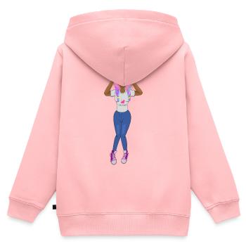Schwarzes Mädchen, pinke Zöpfe, Haare, süßes Afro-Mädchen, - Kinder Premium Organic Zip Hoodie - Rosa - Hinten - AI Model Kid Female (0cm)